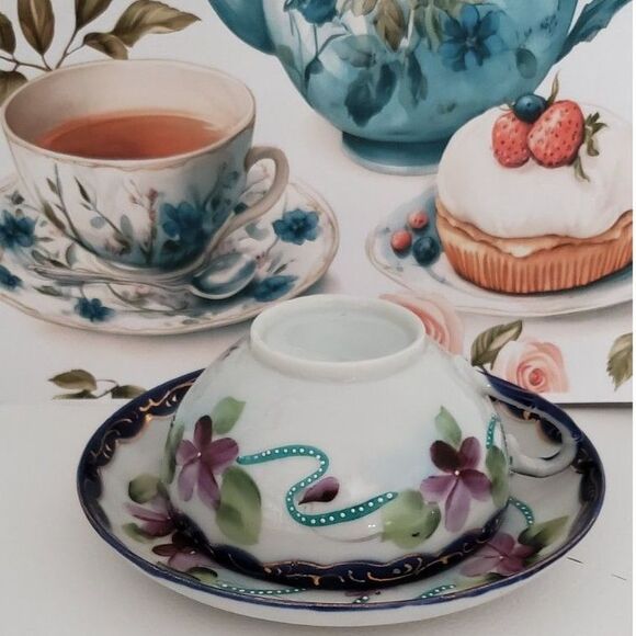 Japanese Moriage Style teacup and Saucer ~Vintage~Hand-Painted - Picture 3 of 6